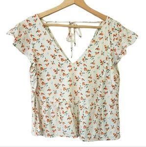 Abercrombie & Fitch White Floral V-Neck Blouse